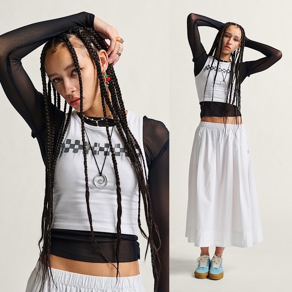 Sz L Vans Checkerboard Fitted Crop Tank Top In Black / White Cotton Jersey NWOT - Picture 3 of 4